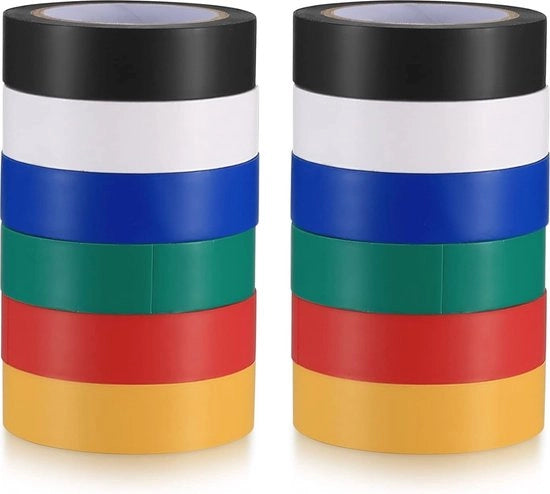 Set di nastro isolante da 12 pezzi - Più colori - Impermeabile e flessibile per isolamento elettrico