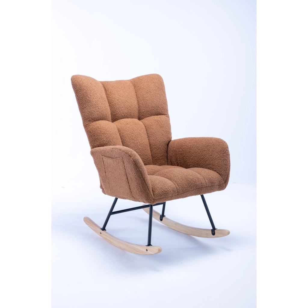 Sedia a dondolo ergonomica in tessuto teddy marrone