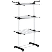 Stendibiancheria Pieghevole a 4 Livelli con Ali Girevoli e 4 Ruote 73x64x177 cm in Acciaio e PP Nero
