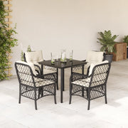 Set da Pranzo da Giardino 5 pz Nero con Cuscini in Polyrattan