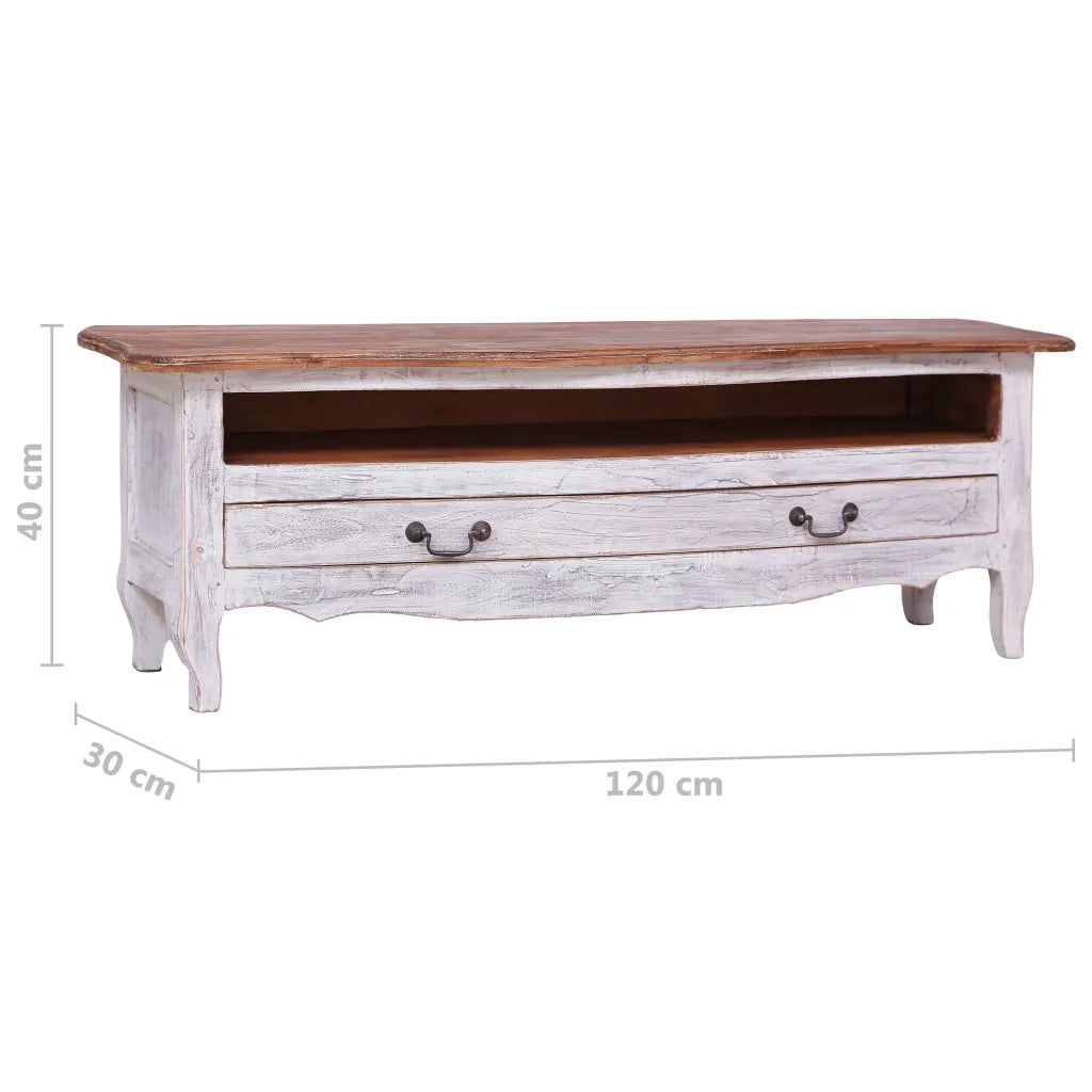 Mobile Porta TV 120x30x40 cm Bianco in Legno Massello di Mogano 283902