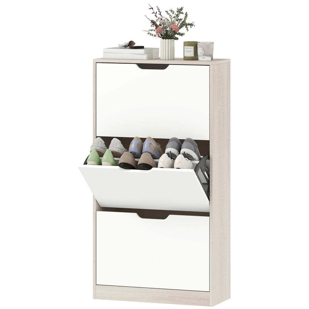 Scarpiera 3 Ante con Appendiabiti ¨C Zephmum ¨C Roble e Bianco 62.5x26x117.5 cm