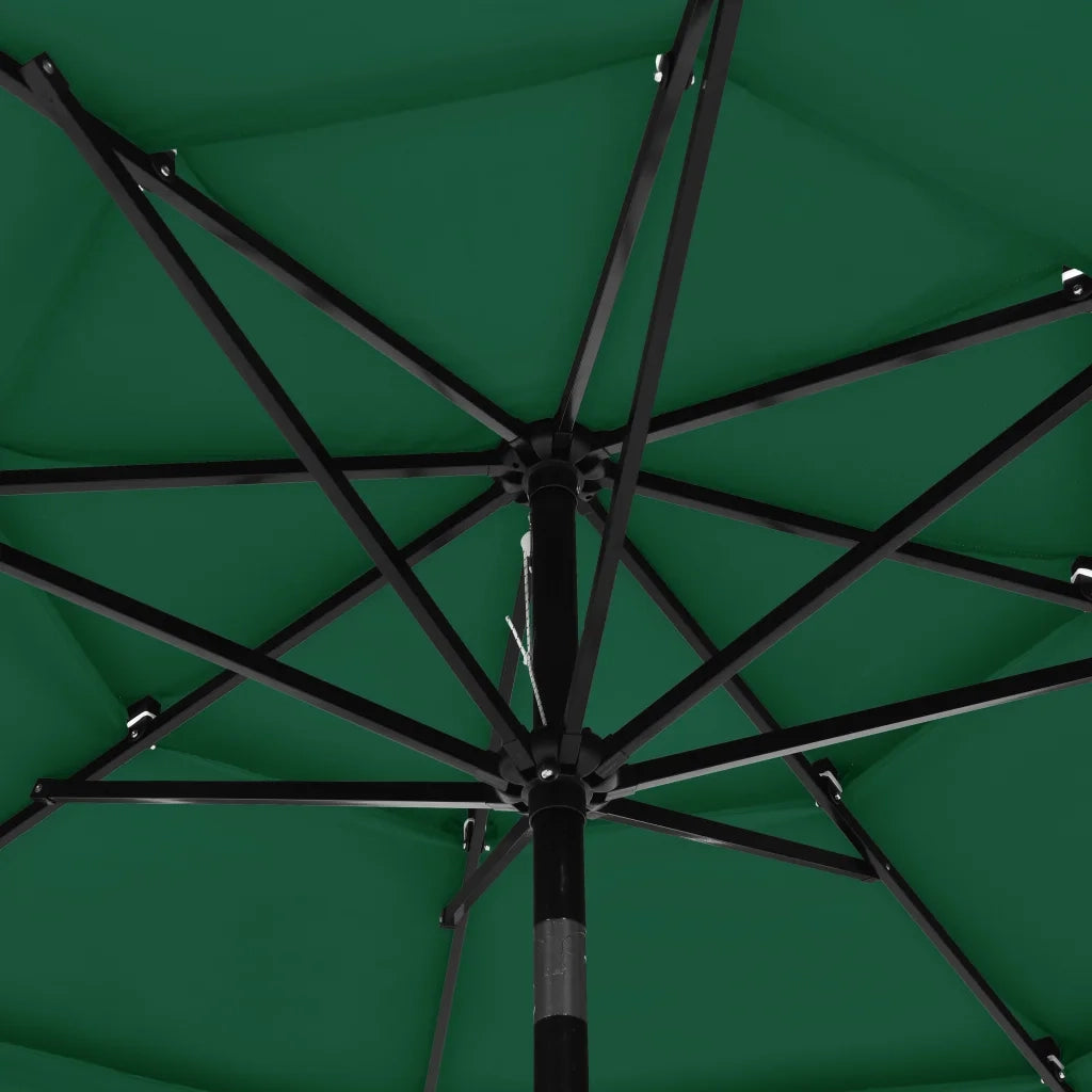 Ombrellone a 3 Livelli con Palo in Alluminio Verde 3 m 313869