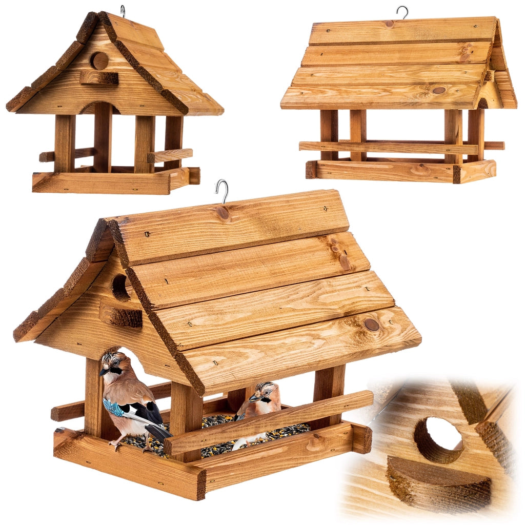 KADAX Grande mangiatoia per uccelli in legno da appendere, decorazione da giardino.