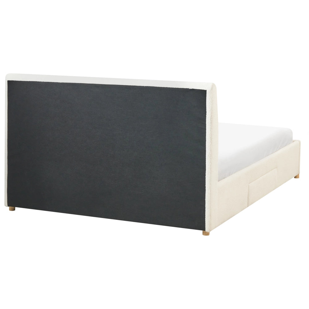 Letto con cassetti in bouclé 160 x 200 cm con rete a doghe design moderno scandinavo bianco crema