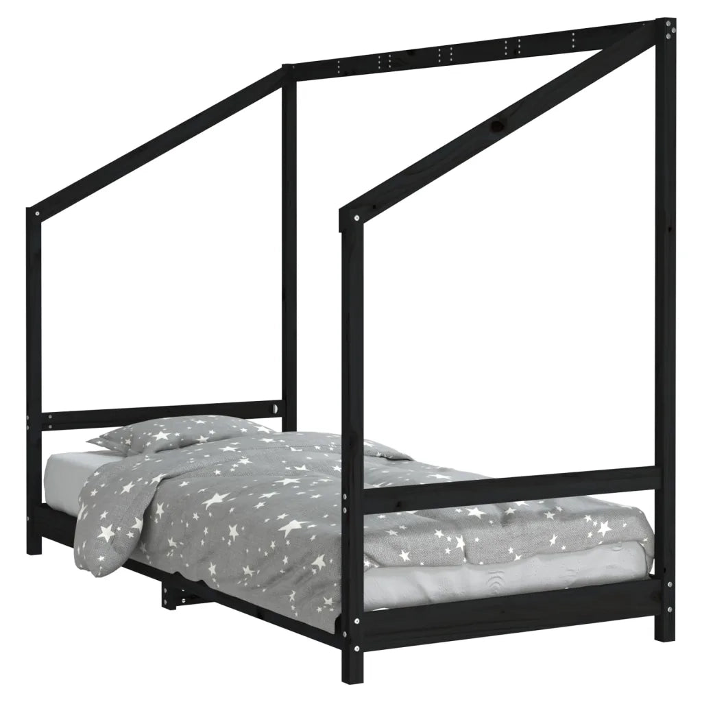 Giroletto per Bambini | Letto Infantile | Lettino Nero 90x190 cm in Legno Massello di Pino