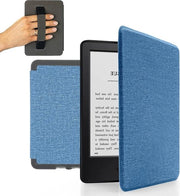 Copricapo per Kindle Paperwhite 7ª generazione, custodia da tasca a strisce automatiche con funzione di sonno, caso in pelle blu chiaro con stile professionale