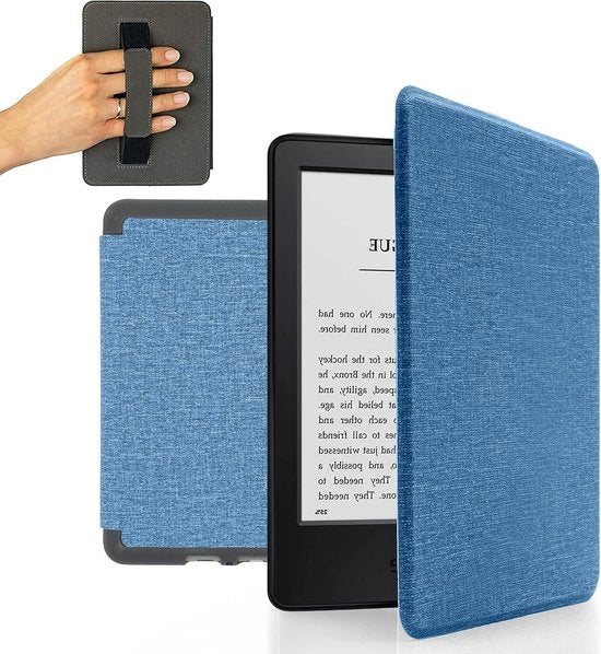 Copricapo per Kindle Paperwhite 7ª generazione, custodia da tasca a strisce automatiche con funzione di sonno, caso in pelle blu chiaro con stile professionale