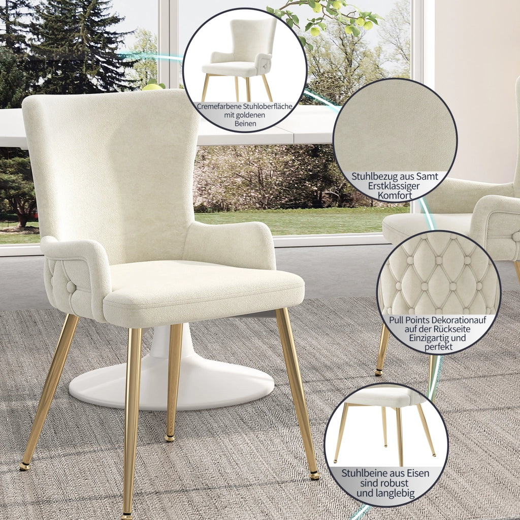 SEDIA da pranzo in velluto beige Set da 4 pezzi con gambe in metallo