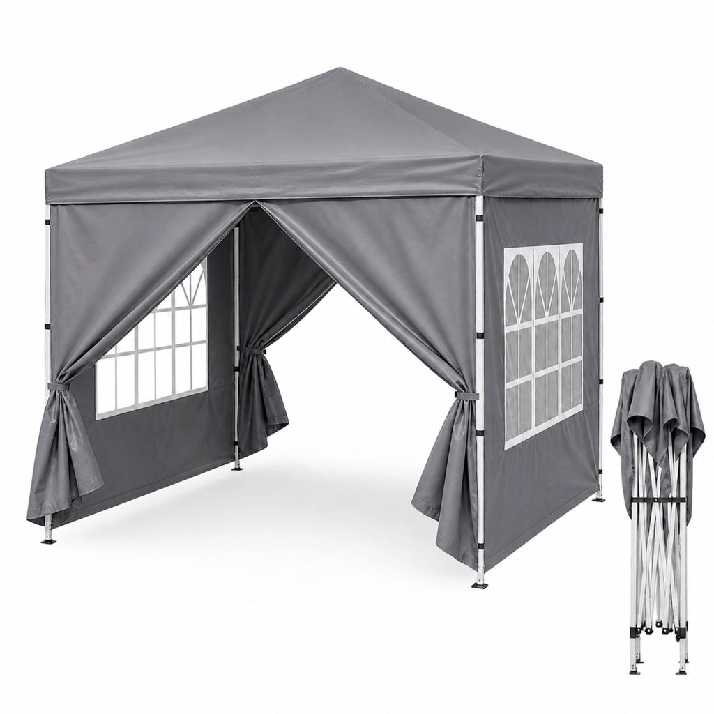 Gazebo Pop Up Da Esterno Con Pannelli Laterali Finestre Traslucide Copertura Impermeabile UV50+ Telaio Robusto In Acciaio Per Eventi E Giardino 3 x 3 x 2.59 m Grigio