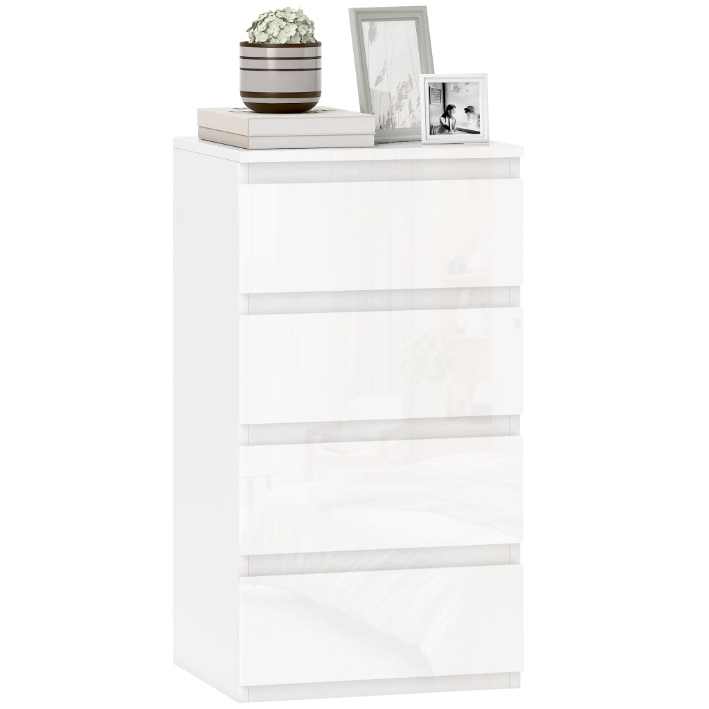 Comodino 4 Cassetti Lucido ¨C zephmum ¨C Bianco 40x35x50 cm