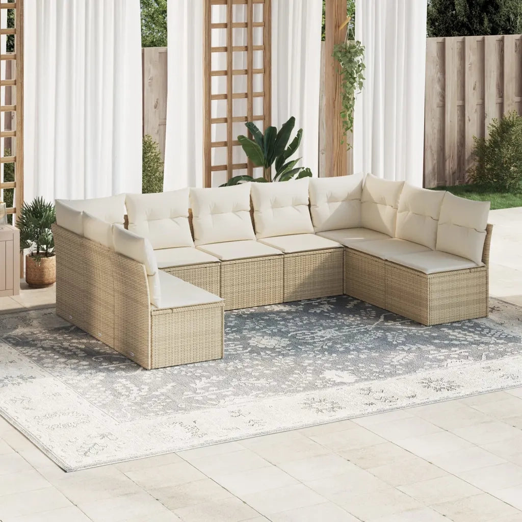 Set Divano da Giardino 9 pz con Cuscini Beige in Polyrattan 3249907