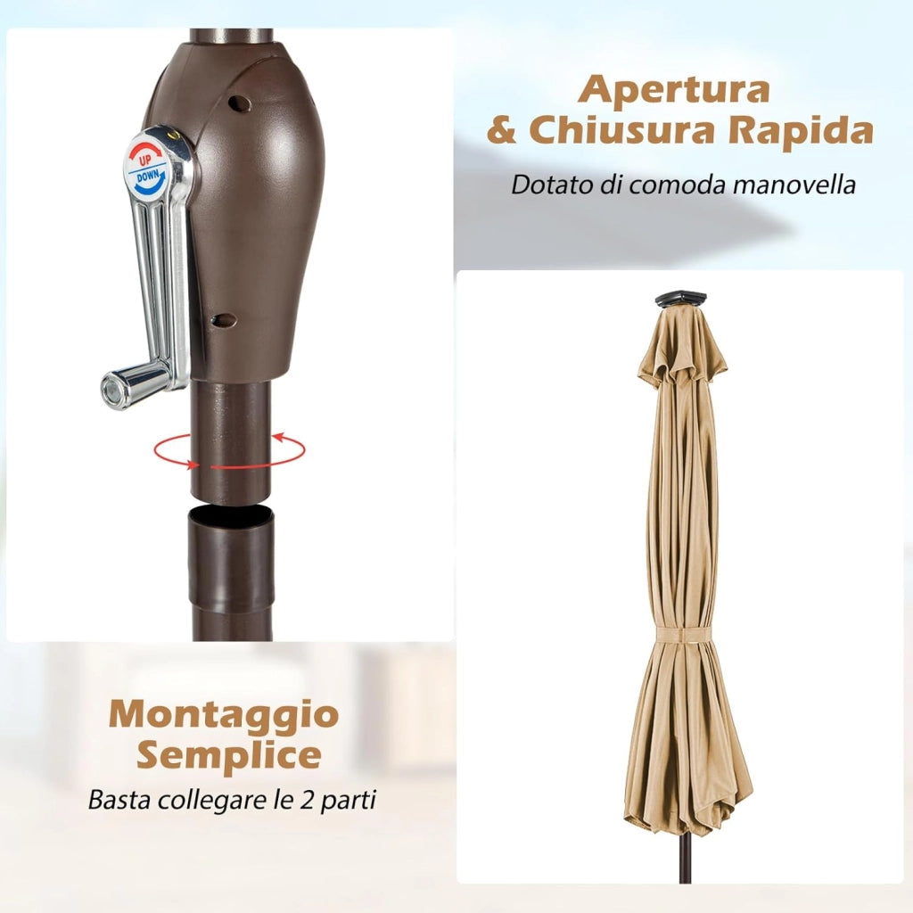Ombrellone da Giardino con LED Luci Ø300 cm, Parasole da Esterno Ombrello da Spiaggia (Beige)