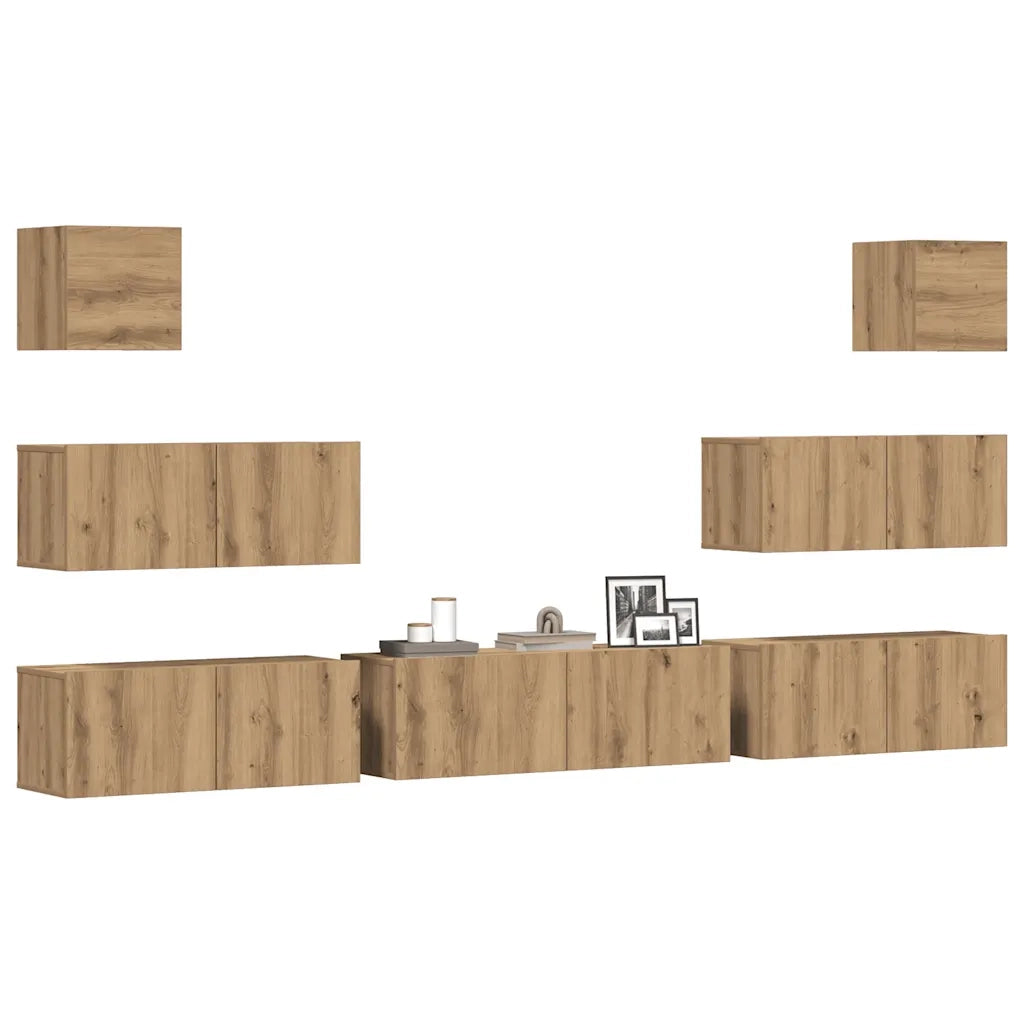 Set Mobile TV 7 pz Montato a Parete Rovere in Legno Multistrato 3329020