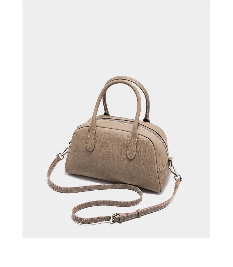Borsa a tracolla piccola in vera pelle da donna, colore grigio.
