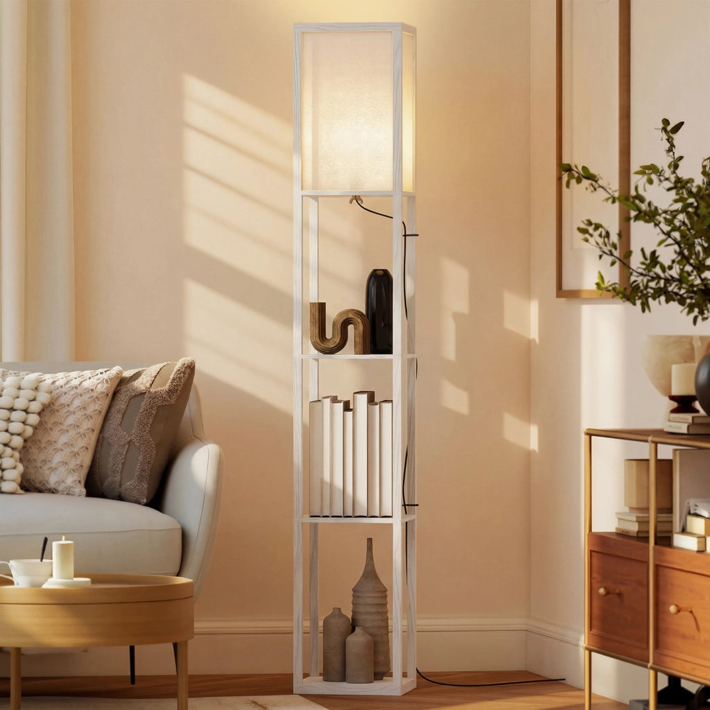 Lampada da terra con scaffali ¨C zephmum ¨C legno 26x26x160 cm