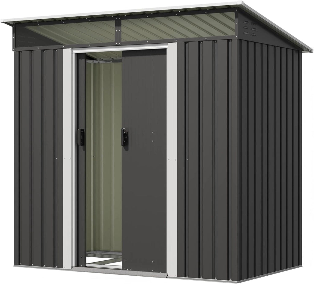 Capanno per attrezzi in metallo, 183 x 109 x 182 cm, con fondamenta, 3,6 m³ casa per attrezzi con lucernario e tetto spiovente, per esterni, resistente alle intemperie, capanno per biciclette