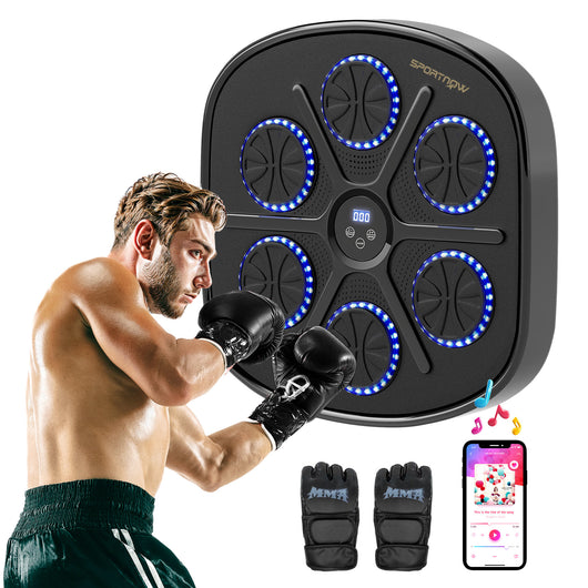 Boxing Machine Musicale a Parete 41,8x44,6x7,5 cm con 9 Velocità Bluetooth e Guanti in PU e ABS Nero e Blu
