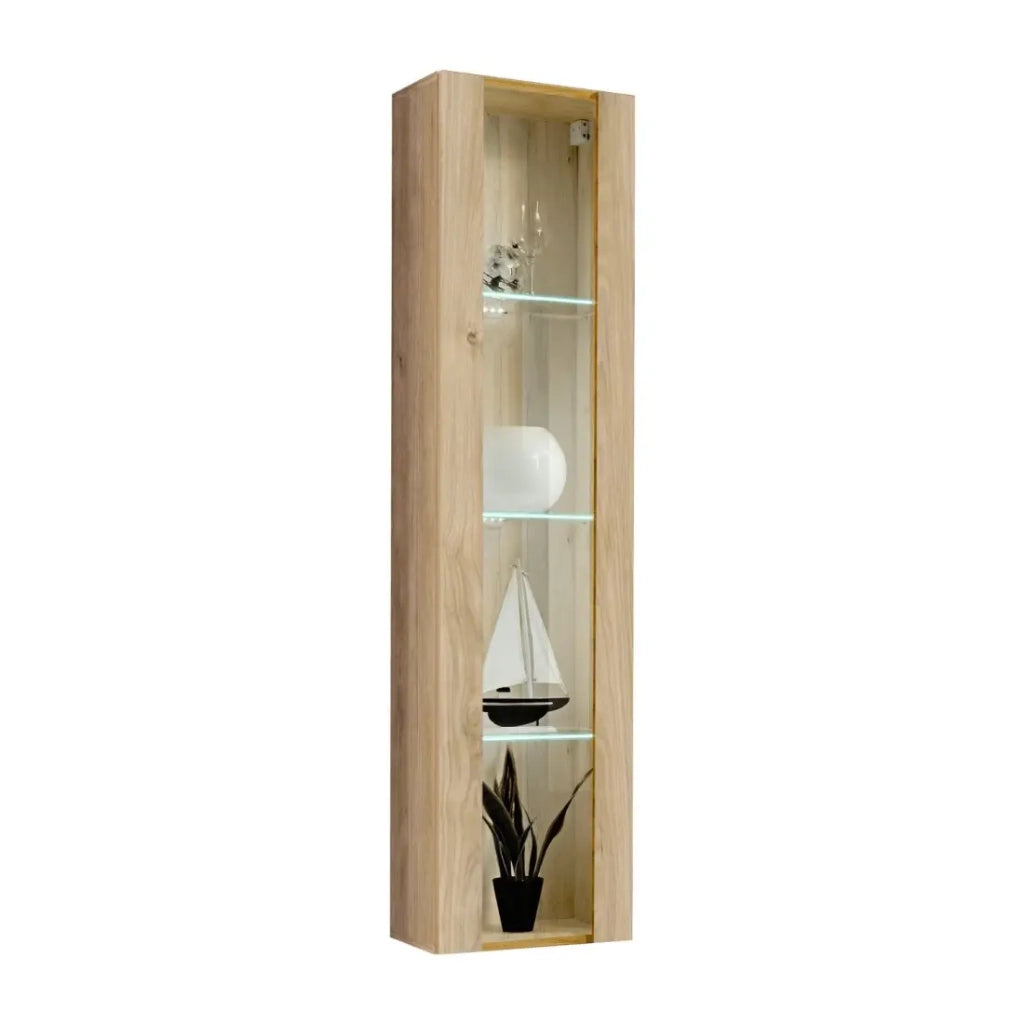 Vetrina FLY 1 porta in vetro - Colore rovere chiaro - LED