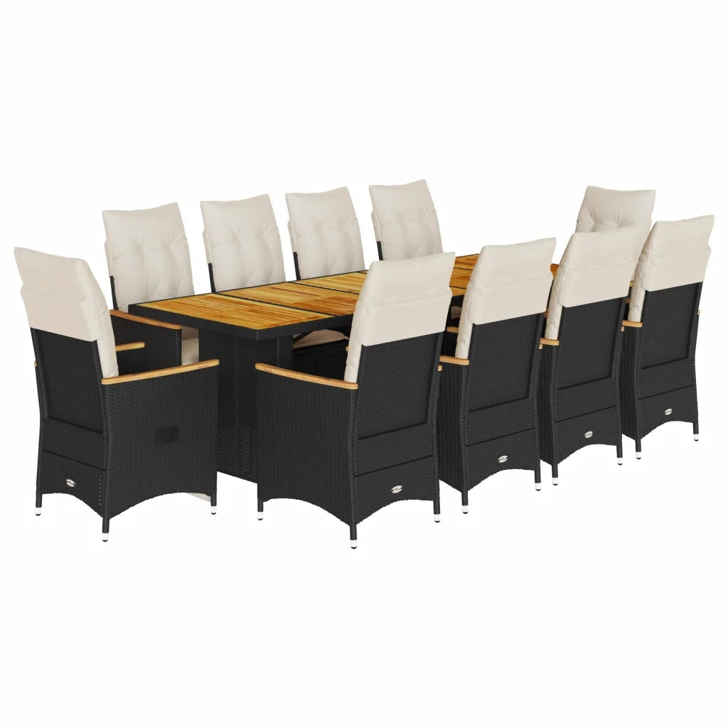 vidaXL Set da Bistrò da Giardino 11 pz con Cuscini Nero in Polyrattan
