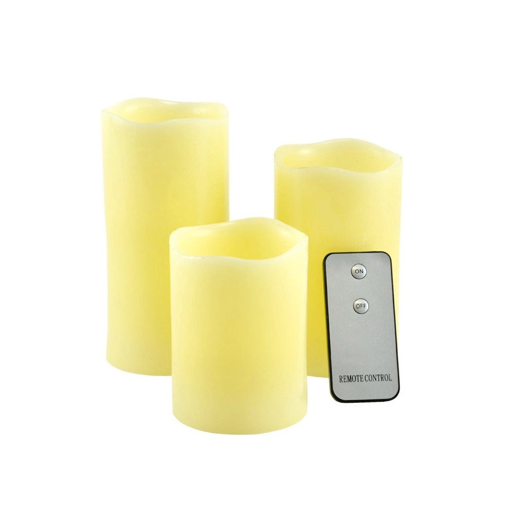 Trade Shop - Tre Candele Led Senza Fiamma Vera Cera Con Telecomando Effetto Candela Accesa -