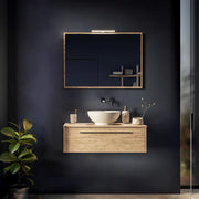 Mobile bagno sospeso 100cm rovere naturale un cassetto soft-close con top e specchio | Aoki
