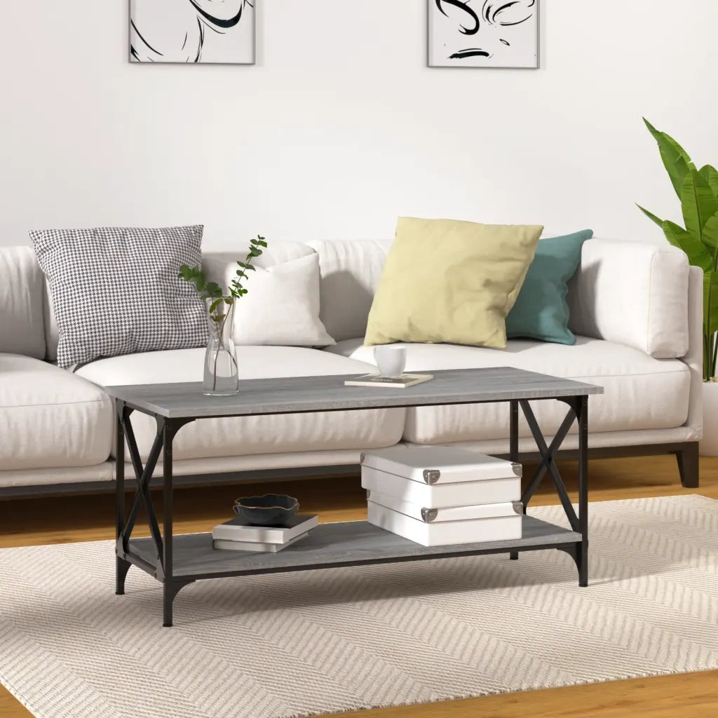 Tavolino Grigio Sonoma 100x45x45cm in Legno Multistrato e Ferro 823315