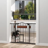 Cancelletto per Cani di Taglia Media e Piccola con Chiusura Automatica, 74-105x76.2 cm, Nero