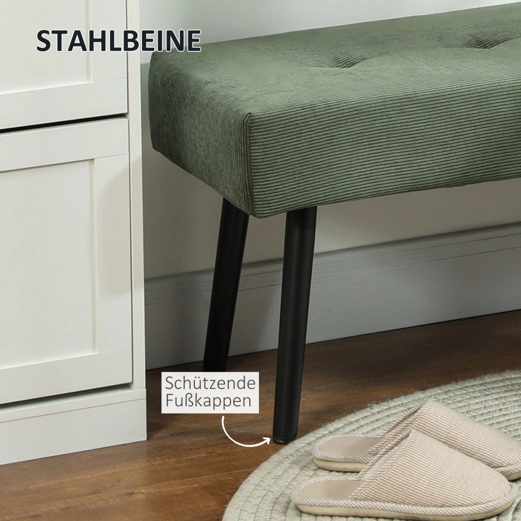 Panca Imbottita in Tessuto con Gambe in Metallo ¨C zephmum ¨C Verde 100x36x45 cm