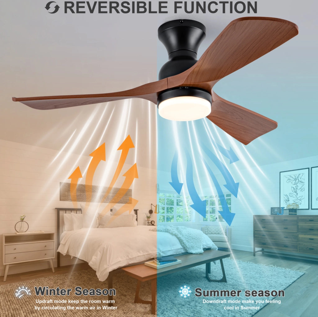 Ventilatore da soffitto 42 pollici con LED 3CCT; 3 pale ABS; motore DC reversibile; noce e nero