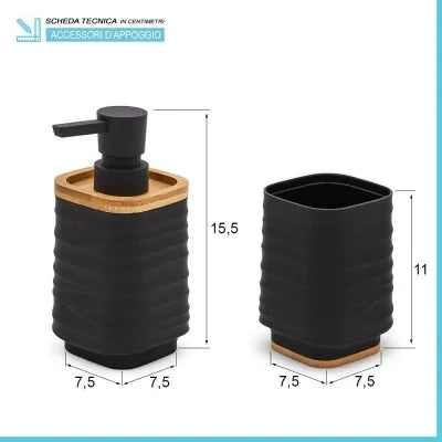 Set accessori bagno dispenser e portaspazzolini d'appoggio in abs nero Wave