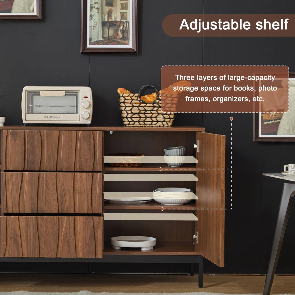 Credenza 150 cm ¨C MINIMAL ¨C Rovere Scuro, 3 Cassetti, Soggiorno Ingresso