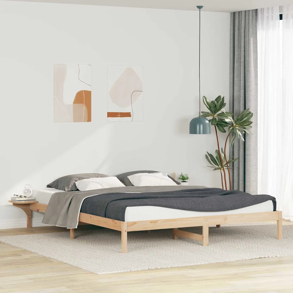 Letto con Tavolini Laterali Naturale 200 x 210 cm Pino massello 873235