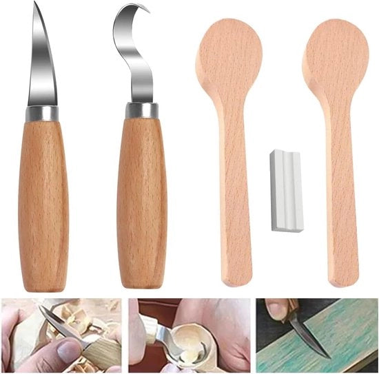 Set di taglio del legno, 2 pezzi di becco del legno, attrezzi per taglio, coltello per taglio del legno professionale con pietra di affilatura per il taglio di cucchiai, tazze, bicchieri