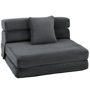 Poltrona da pavimento Boneless Cloud 2 in 1, poltrona letto pieghevole con effetto velluto a coste e cuscino lombare, grigio scuro