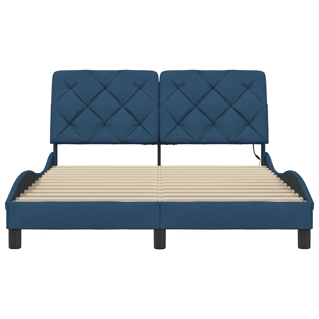 Giroletto con LED senza Materasso-Struttura Letto Blu 140x200 cm in Tessuto