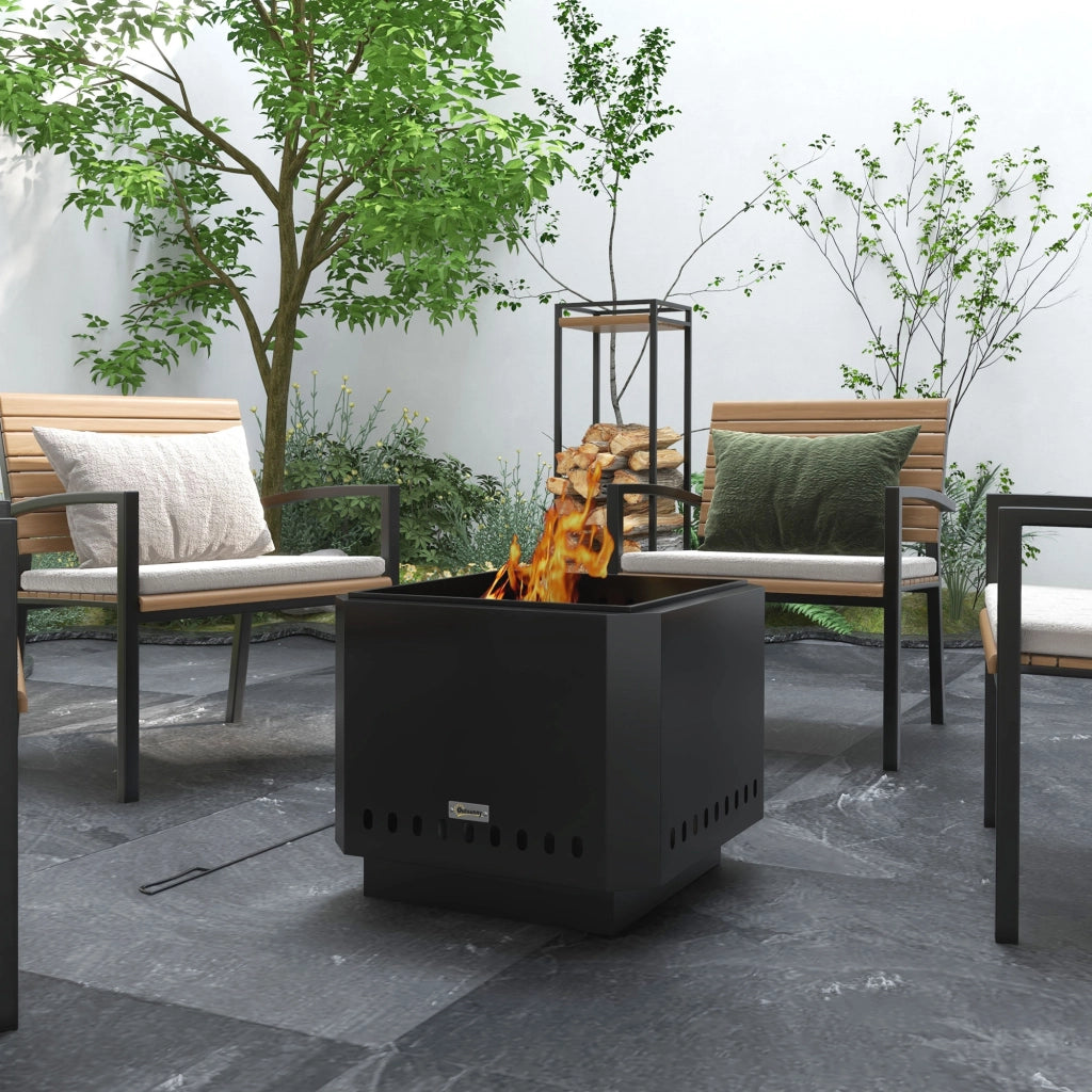 Braciere da Giardino ¨C Xylo ¨C Acciaio Nero con Attizzatoio 48x48x41 cm