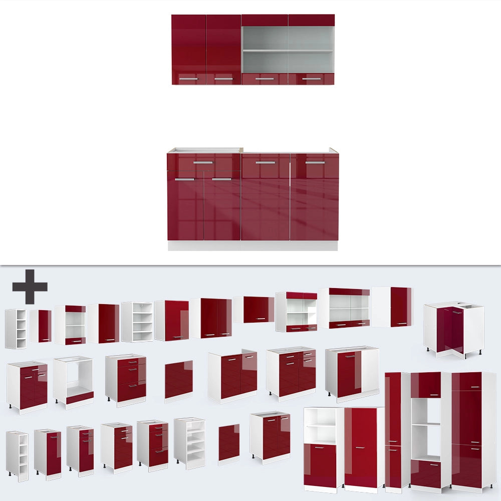 Vicco Cucina monoblocco Rosso lucido/bianco 140 cm senza piano di lavoro