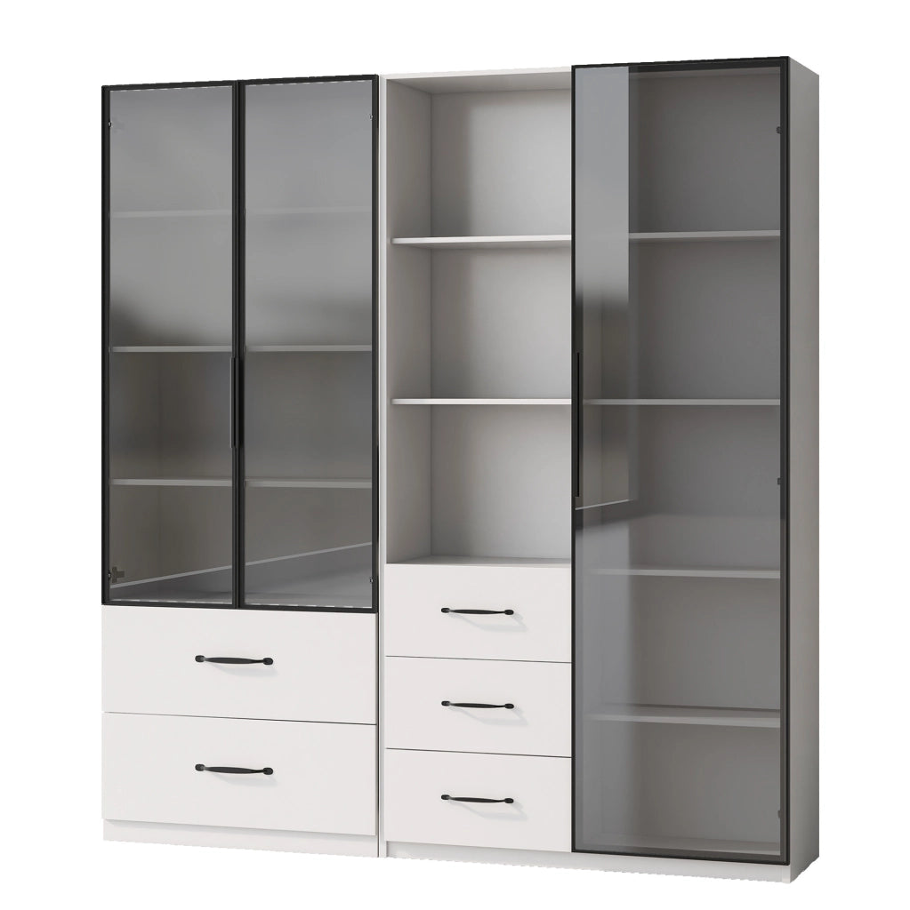 Vetrina LED modulare bianca 140 x 40 x 160 cm con cassetti