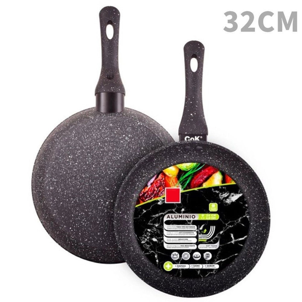 Trade Shop - Padella In Alluminio Con Rivestimento Antiaderente Effetto Pietra Nero Da ø20 A 32cm -