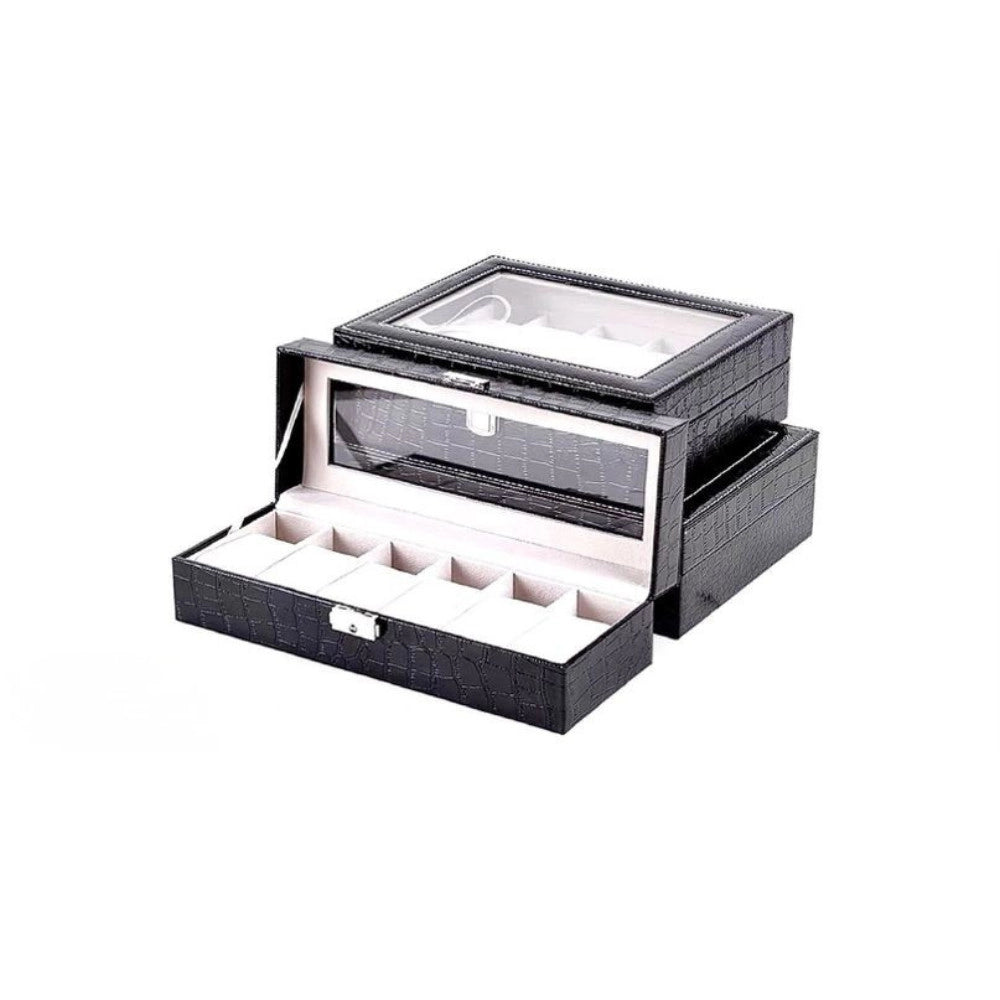 Trade Shop - Scatola Porta Orologi 10 Posti Con Vetro Doppio Livello Custodia Elegante Effetto Pelle -
