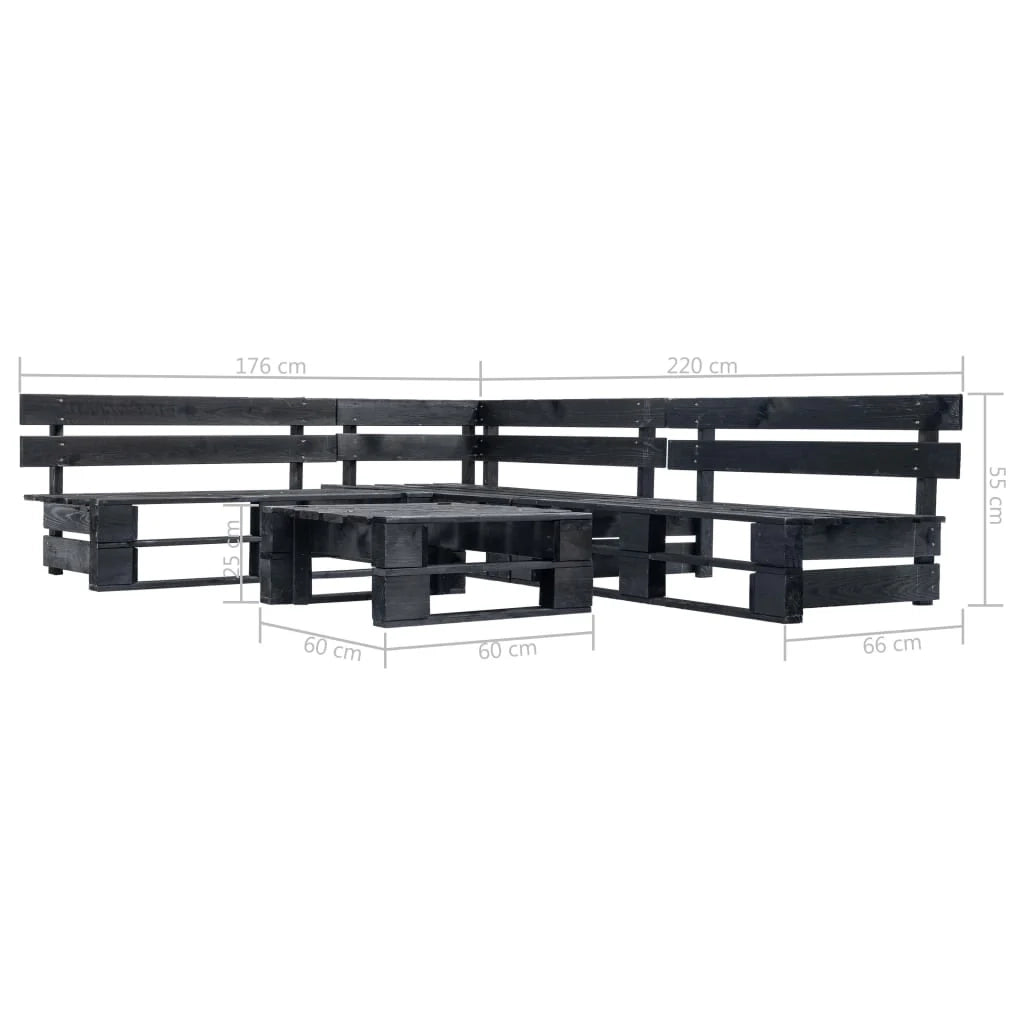 Set di mobili da giardino per esterni set di mobili in pallet da 4 pezzi legno nero 02_0018383