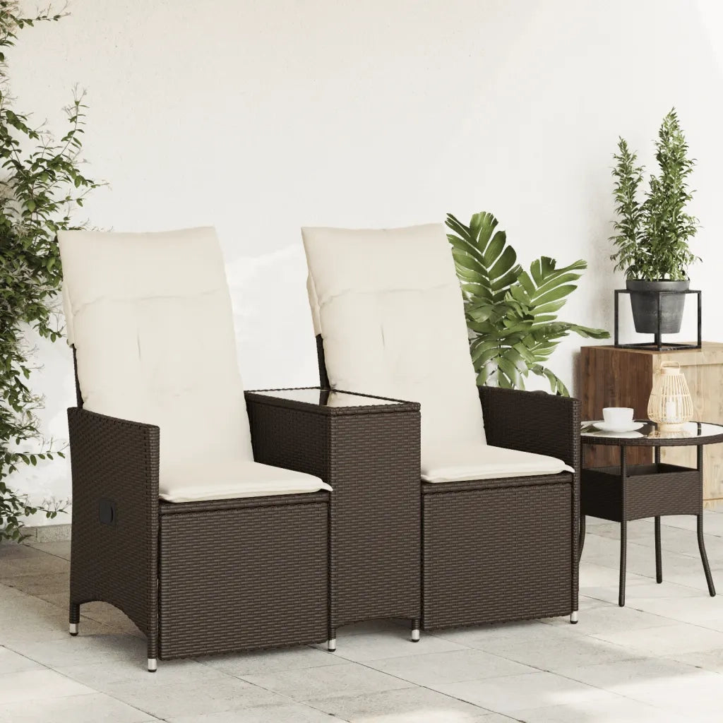 Divano Giardino Reclinabile 2 Posti Tavolino-Sofa da Giardino-Divanetto da esterno Marrone Polyrattan 692308