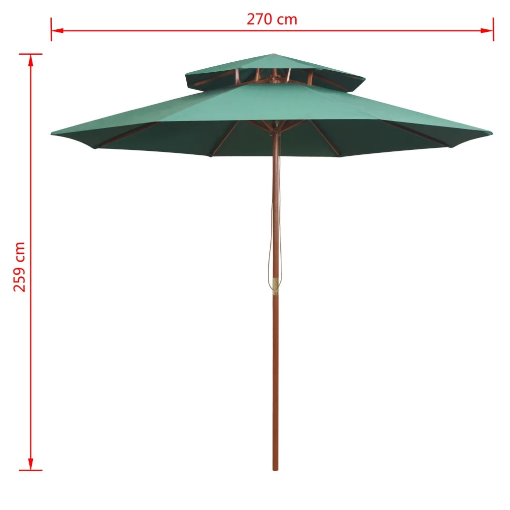 Ombrellone a 2 Livelli-Ombrello da giardino 270x270 cm con Palo in Legno Verde