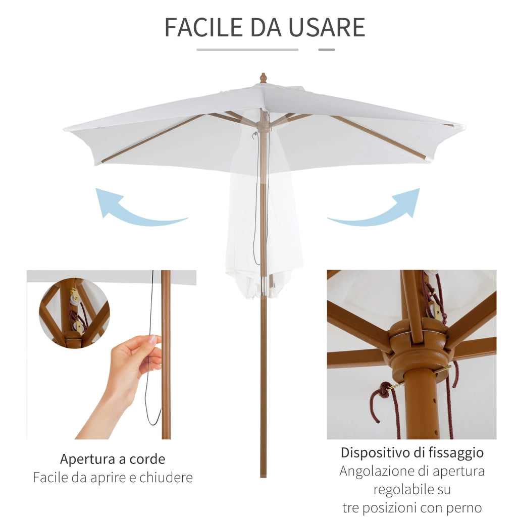 Ombrellone da Giardino Ø2,5x2,3 m Palo Ø38 mm in Bambù Bianco