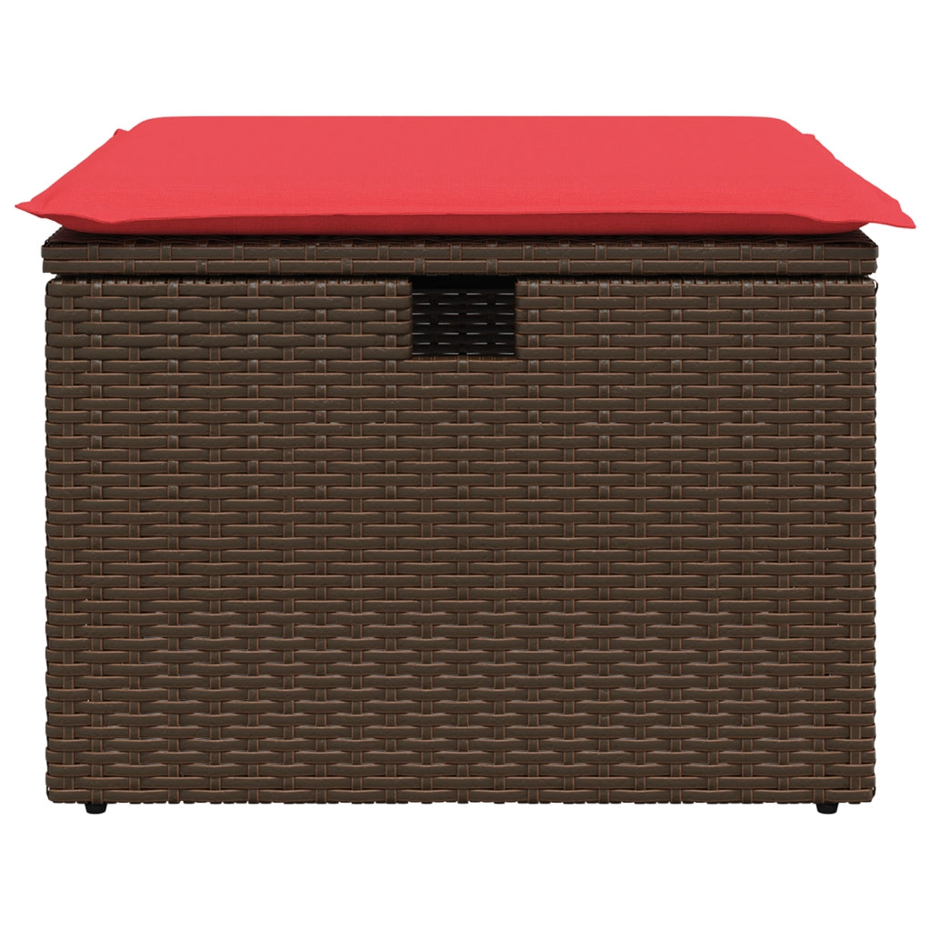 Sgabello da giardino con cuscino marrone 55x55x37 cm in polyrattan