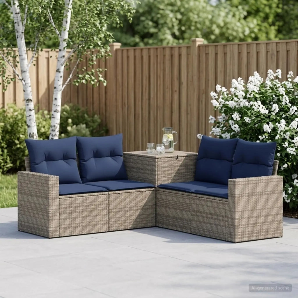 Set di divani 5 pz Grigio e Blu Navy Rattan sintetico e Acciaio 3447859