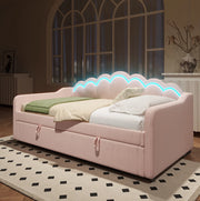 Divano letto 90x200 cm con contenitore idraulico e LED in velluto