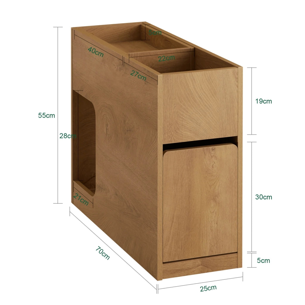 SoBuy Comodino con cassetto e vassoio Tavolino divano Tavolino stretto da soggiorno Naturale 25x70x55 cm cm FBT158-N