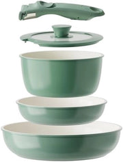 Set di cottura ceramico con maniglie rimovibili - Verde